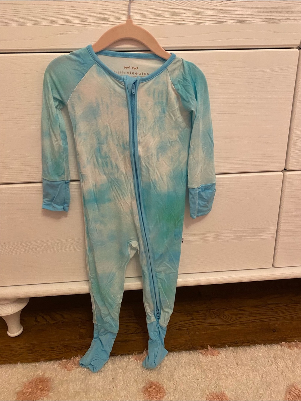 Little Sleepies Aqua Blue Tie-Dye Footed One-Piece